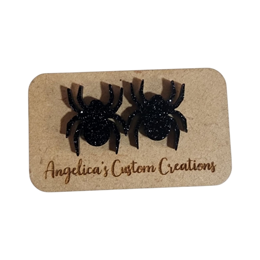 Midnight Black Web Glitter Spider Acrylic Stud Earrings